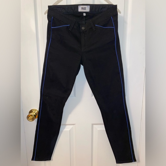 PAIGE Black Cotton Blue Stripe Denim Jeans Size 28 - Picture 1 of 7